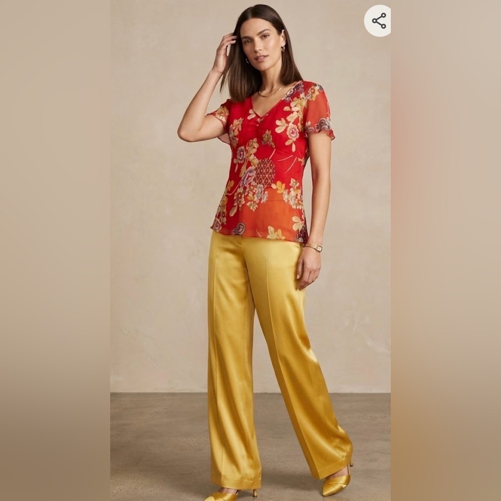 Oscar By Oscar Dela Renta Floral Y2K Silk Empire Cut Blouse Size 16